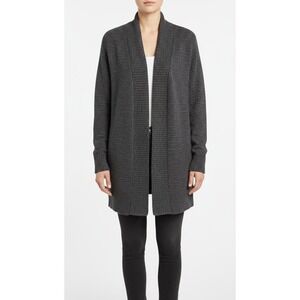 Eileen Fisher Open Front Cardigan With Wide Ribbed Edges, Heather Gray, Sz XL